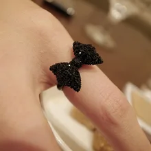 Fangzuan shiny black bow bow ring ring female temperament