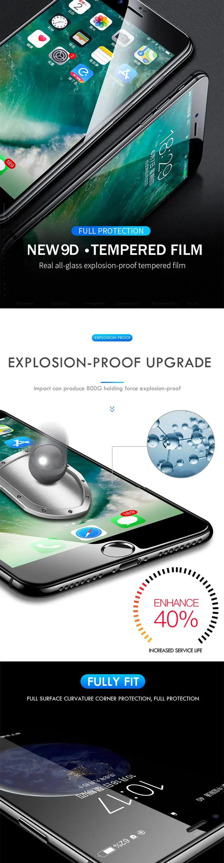 9D Protective Glass for iPhone 7 Screen Protector iPhone 8 Xr Xs Xs Max Tempered Glass for iPhone X 6 6s 7 8 Plus Xs Glass