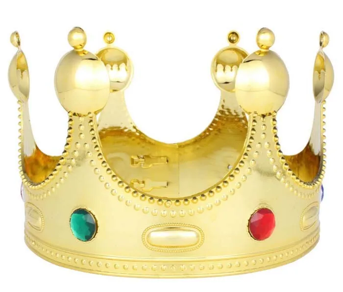 Rey Corona oro con joyas dorado reyes Prince corona Fancy Dress Costume New