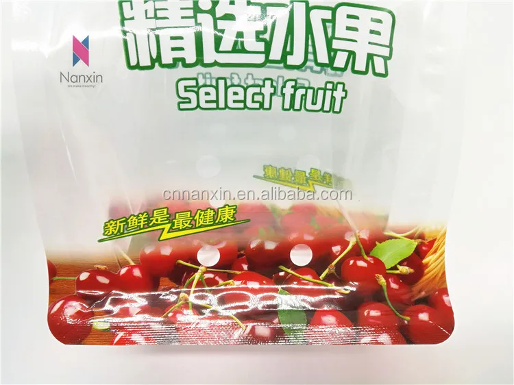 transparent fruit packaging flat bottom bag with handle holes