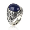 SJ Removing Anxiety Health Care Fine Oval Shape Blue Natural Lapis Lazuli 925 Sterling Silver Flexible Open Men Ring