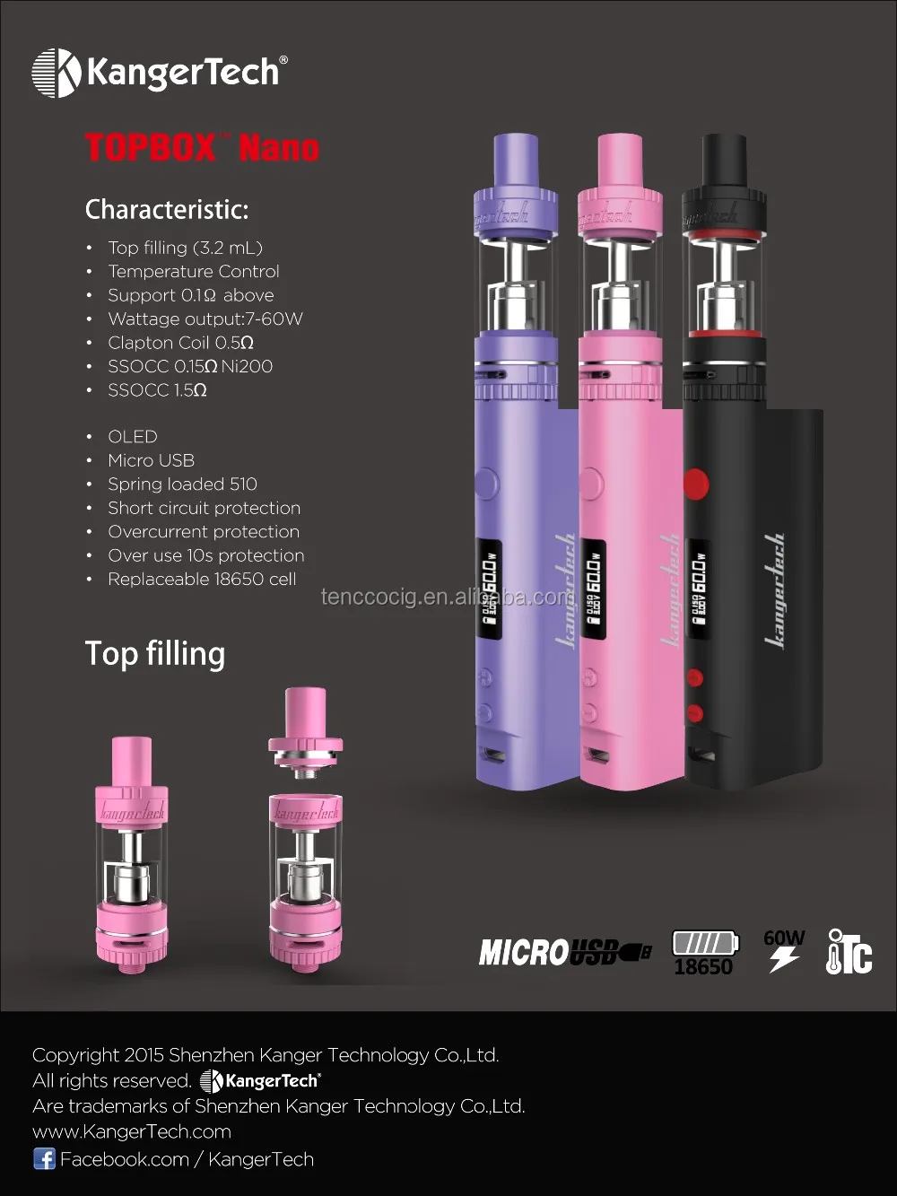 Wholesale High Quality Kanger Topbox Nano 3.2ml Atomizer Capacity Temp