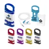 4-in-1 functional 1.2m cable 3.5mm plug earphone in colorful plastic case with hook and phone holder & bottom screen cleaner