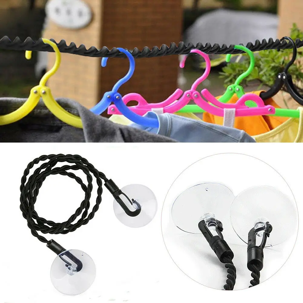 Portable Travel Camping Clothesline Washing Clothes Line Rope with 12 Peg Clips 