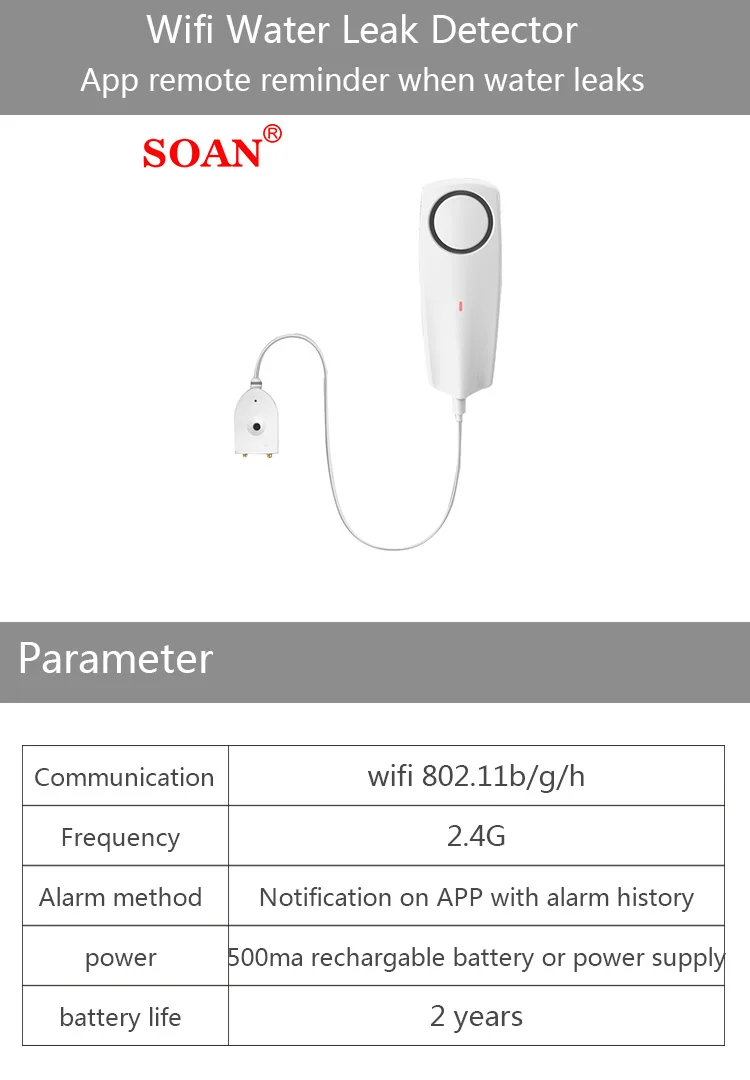 New Home Use Wifi Water Leak Detector Wifi Water Sensor Alarm With Tuya