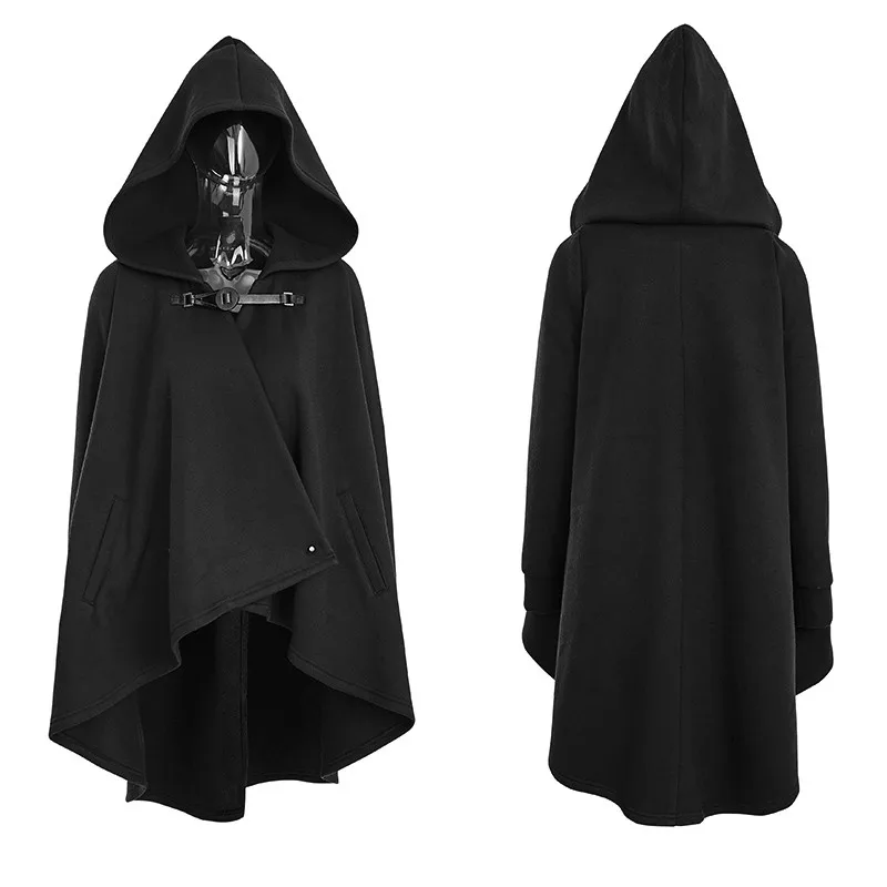 PY-163 Punk Black Personality Irregular Cloak Style Long Jacket with hooded