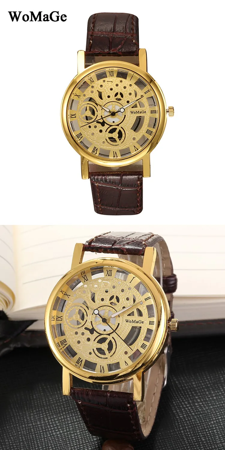 Skeleton Quartz Watch 2017 Womage Brand Round Dial Unisex Watches