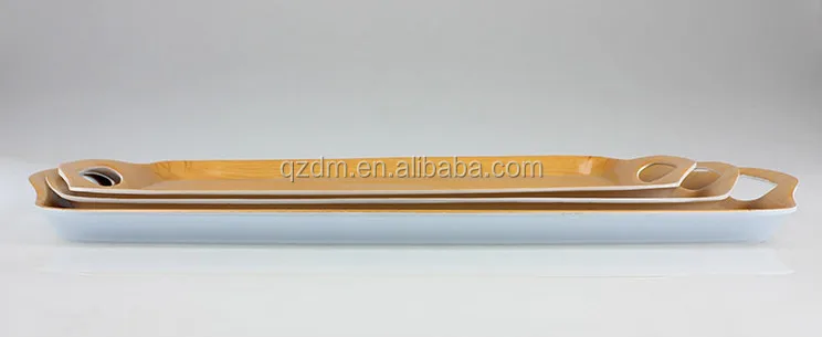 Wood grain Print Plastic tray sets with two handle