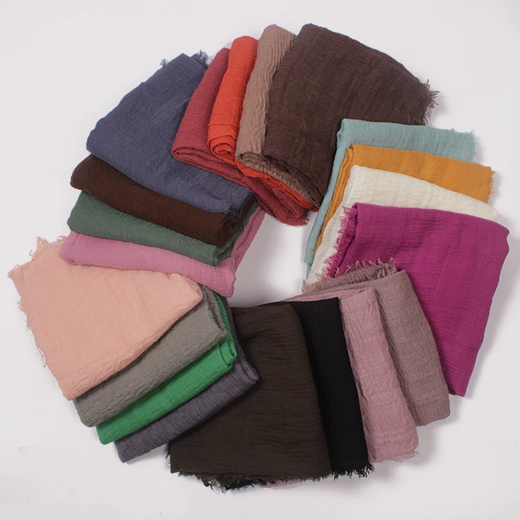 Crimp Frayed Edges Plain Solid Colours Crinkle Muslim Women Hijab Scarf /shawl