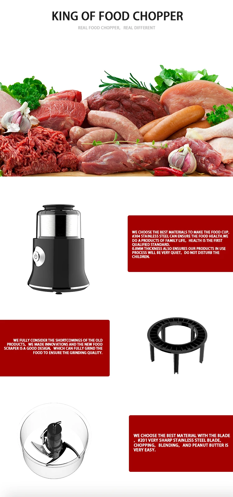 Electric Food Chopper 500w Powerful Motor Low Noise Can Chopping