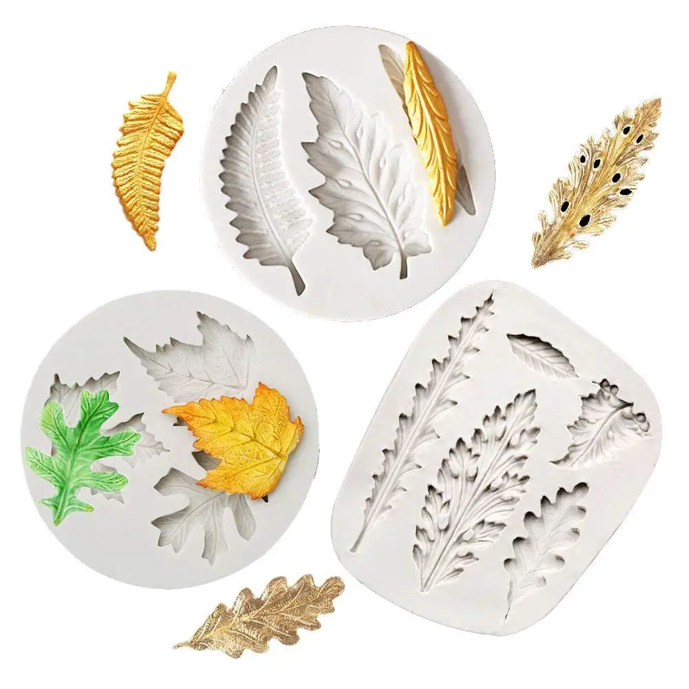 3Pcs Leaves Silicone Fondant Molds, Leaf Candy Mold Cake Sugar Craft Mold Cake Candy Making Mold Cake Baking Tools Chocolate Cake Decorating Molds DIY Cake Maker Cupcake Topper Clay Soap Molds (2#)