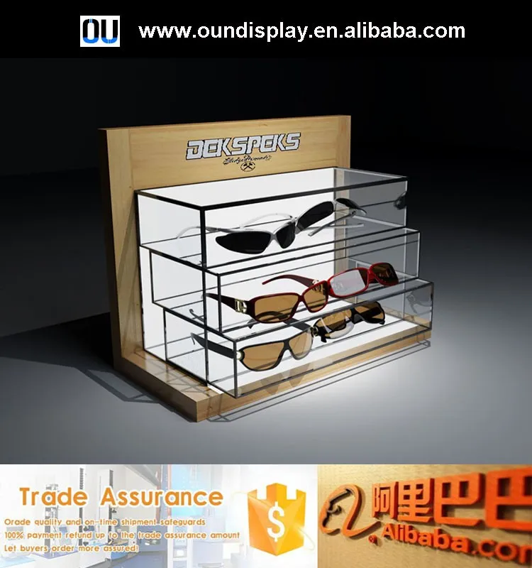 Led Illuminated Acrylic Wooden Sunglass Display Custom Locking Eyeglass
