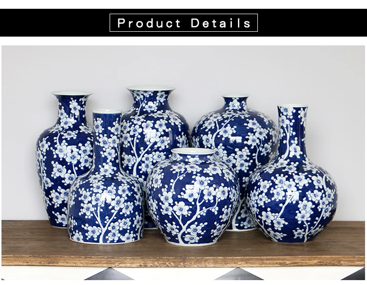 14" Classic Blue and White Floral Porcelain Vase Vase China Decor Plum Prunes 
