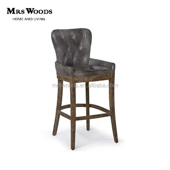 French Tufted Leather Wood Bar Stool French Tufted Leather Wood Bar Stool