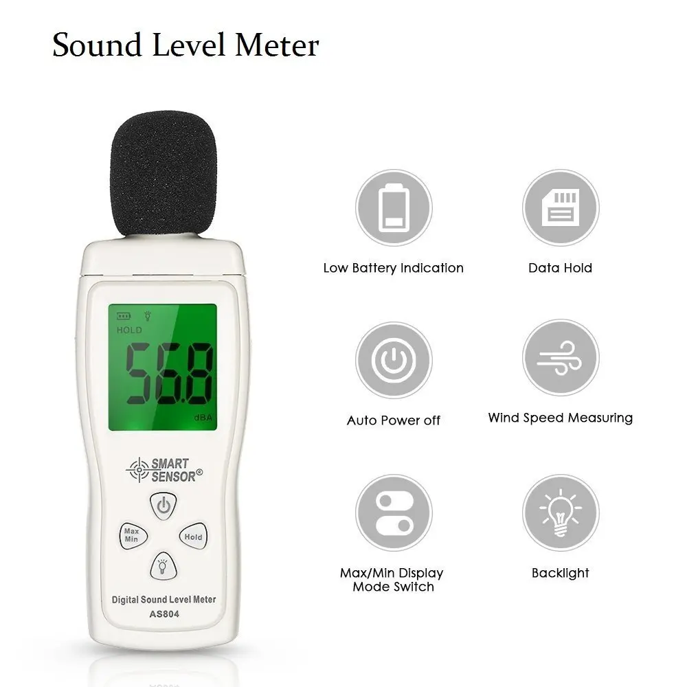 AS804 Mini Sound Level Meter Digital decibel meter tester Noise Measuring Instrument Decibel Monitoring Diagnostic-tool 30dB -130dBA