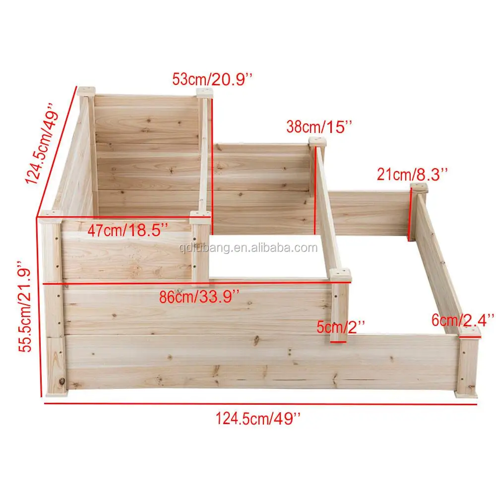 3 Tier Wooden Elevated Raised Garden Bed Planter Box - Buy 3 Tier