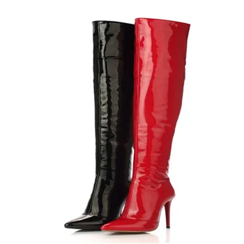 patent high heel boots