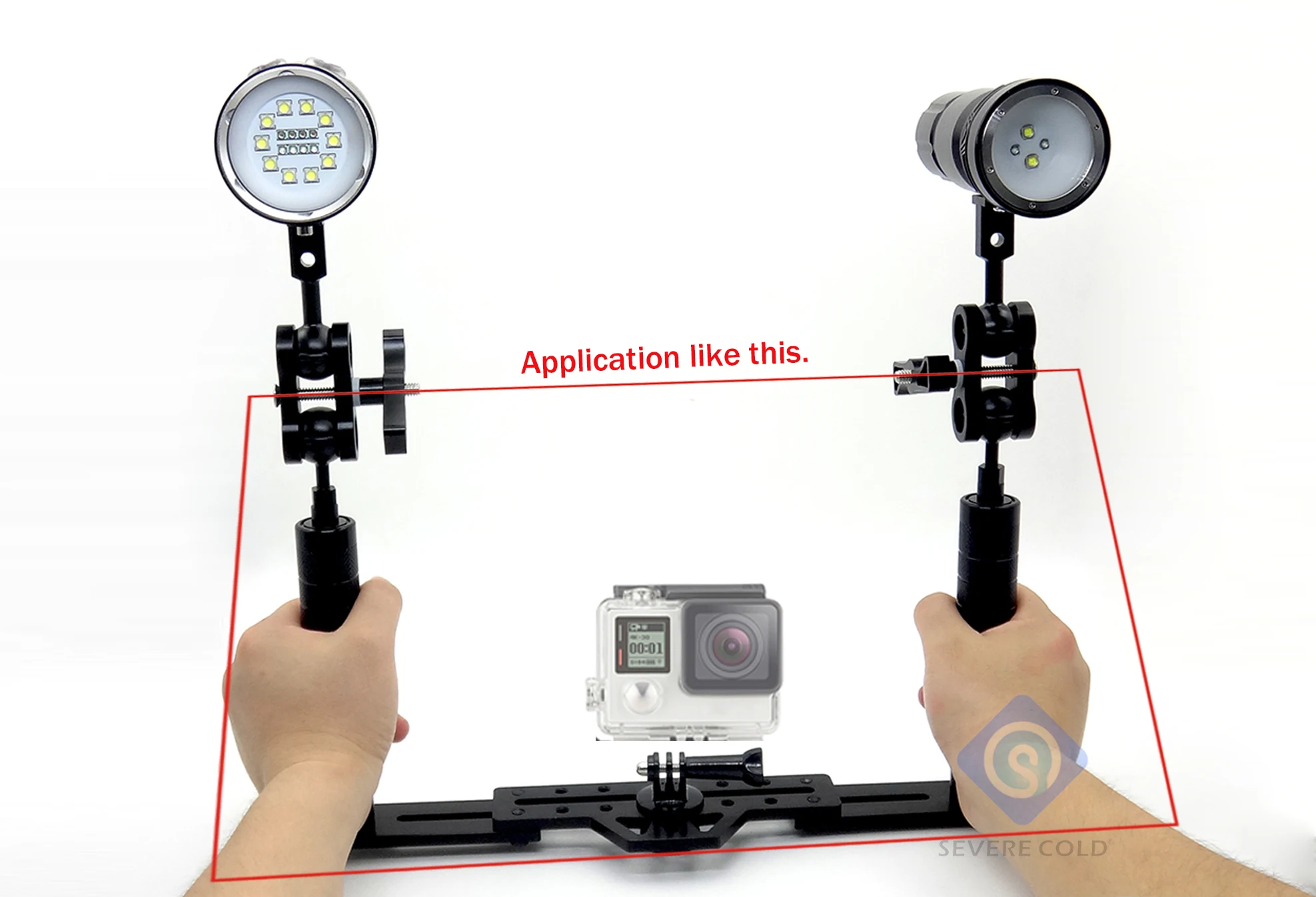 Aluminum Alloy Dual Handheld Arm Underwater Camera Tray For Diving