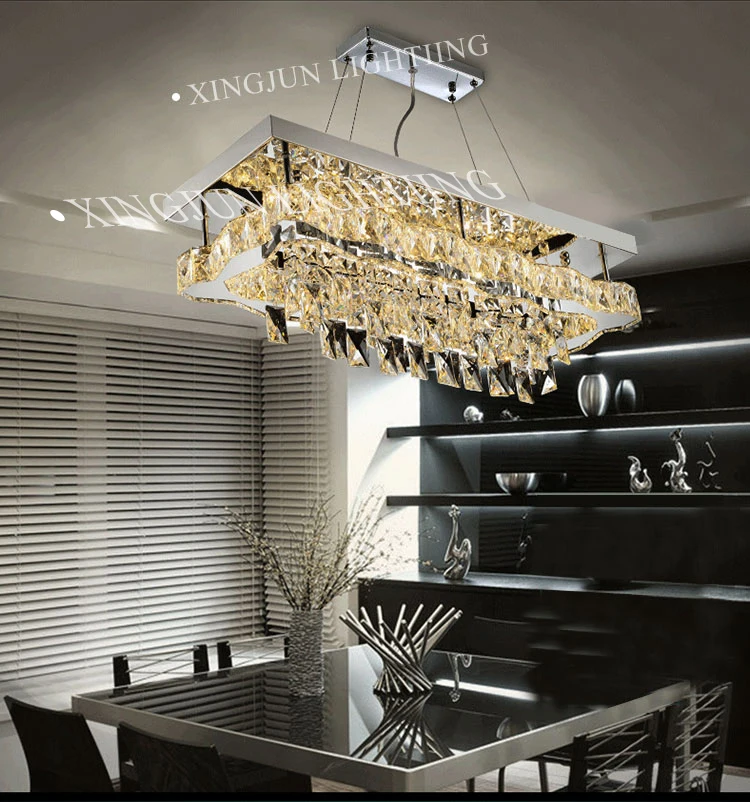 XingJun dining crystal hanging chandelier stainless steel decoration square ceiling lamp