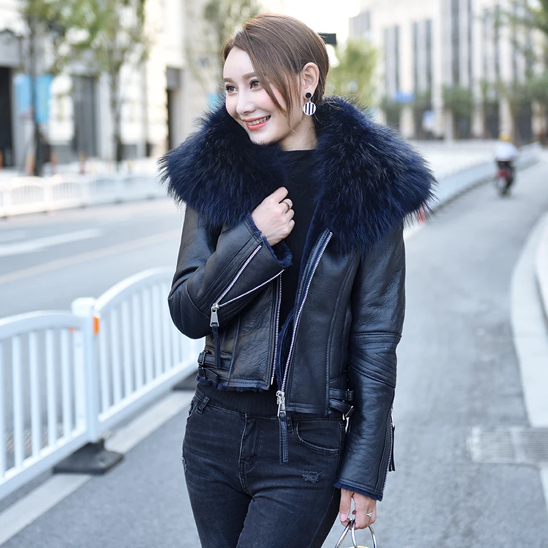 BYWX Women Plus Size Zipper Collar Leather Jacket Biker Jacket Casual Coat