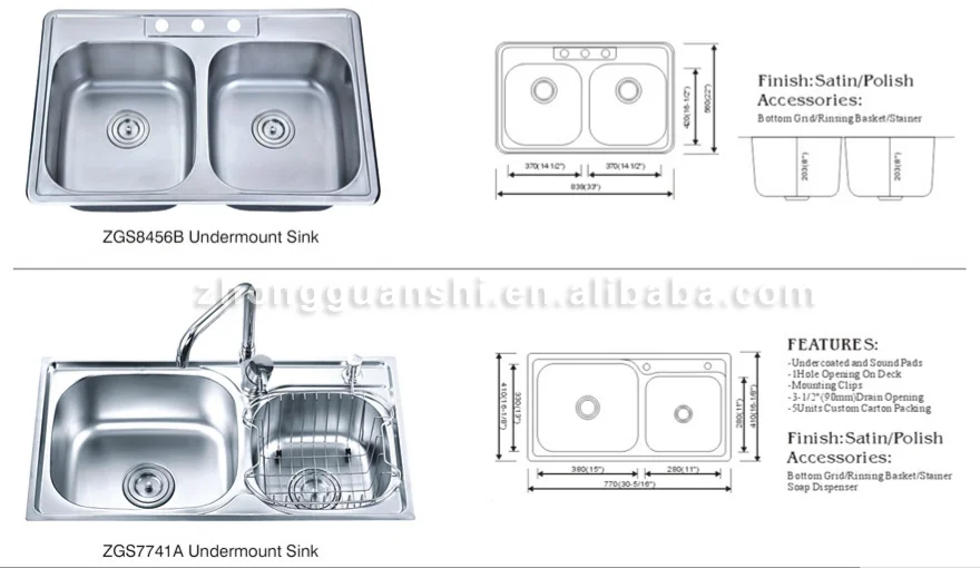 Double Bowl Square 16 Gauge Stainless Steel Kitchen Sinks Undermount Buy 16 Gauge Stainless