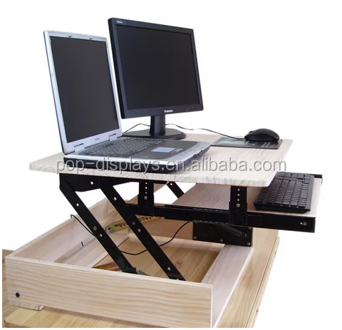 Retractable Laptop Table Monitor Natural Wood Monitor Stand Buy