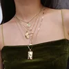 Boho Portrait Coin Long Chain Necklace Women Christian Gift Gold Layered Cross Pendant Choker Necklace Set