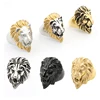 Exaggerated Domineering Stainless Steel Gold Silver Black Lion of Judah Lion Head Hiphop Finger Ring Men