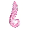 Pink glass dildo with rose tentacle sex toy for female
