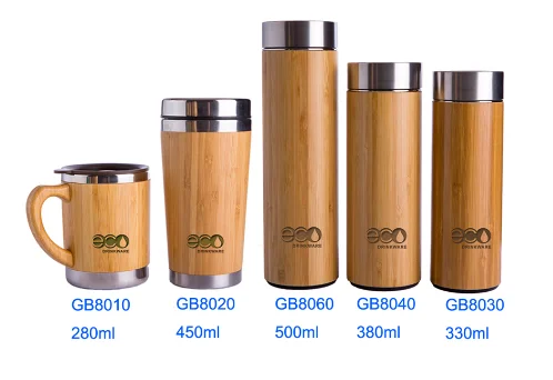 GB8010 280ML/10 OZ Natural New reusable healthy stainless steel bamboo thermos coffe mug with bamboo handle