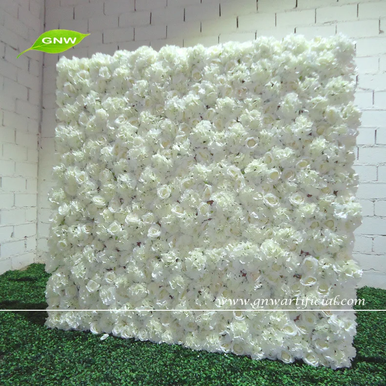 Gnw 5ft White Artificial Flower Wall With Wholesale Silk Flower Hydrangea And Rose For Wedding