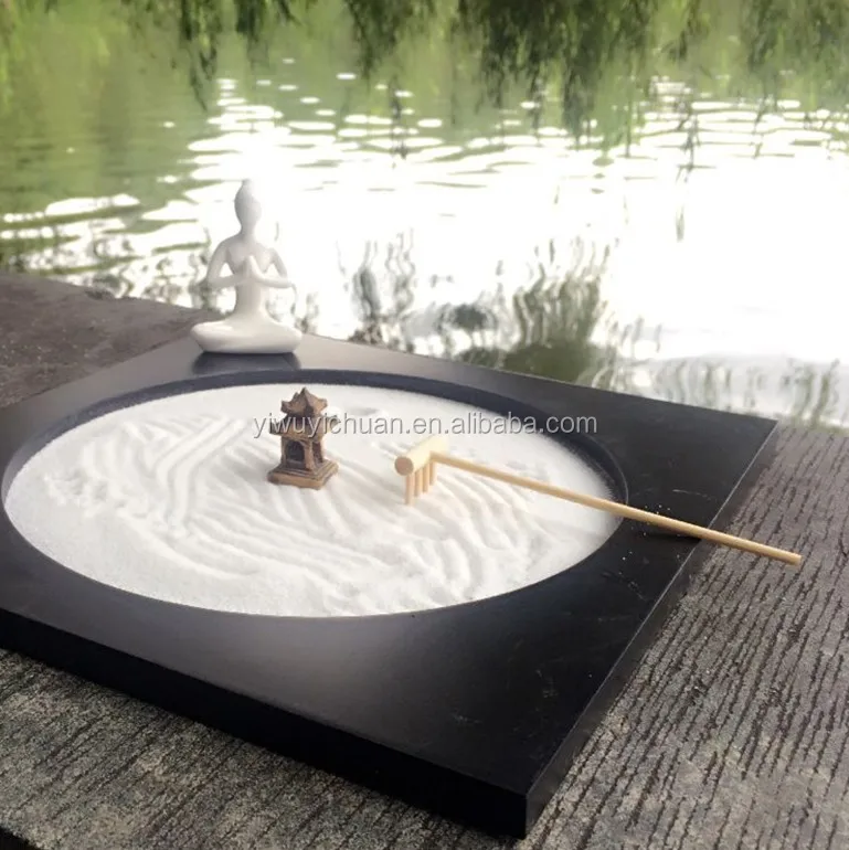 Ycy1622 Square Black Tray With Yoga Figurine Mini Zen Garden