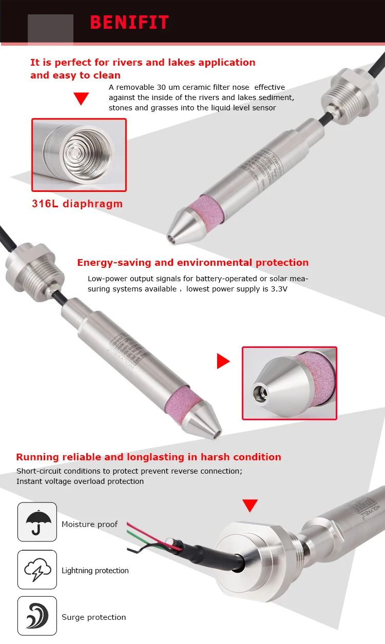 Holykell analog water level sensor probe for river water level measurement