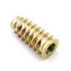 low price zinc alloy yellow plated fastener fitting thread insert wood self tapping nut with shoulder