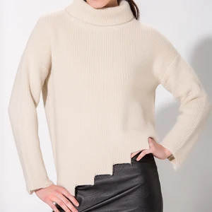 Half cardigan irregular long pullover knitwear top 10 supplier premium quality turtle neck woman sweater Half cardigan irregular long pullover knitwear top 10 supplier premium quality turtle neck woman sweater