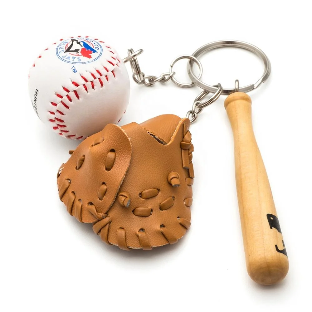 Hot sale customized several pieces different material baseball style keychain