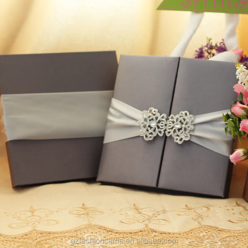 Luxury Wedding Invitation Card Silk Box With Embellishment