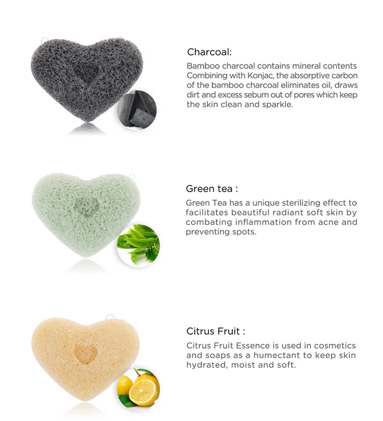Unique Colors Heart Shape French Red Clay Natural Konjac Sponge Gentle