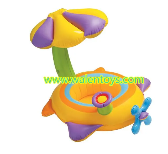 Blue Baby Inflatable Swim Ring Seat Float Seat Boat With Car Wheel Toys