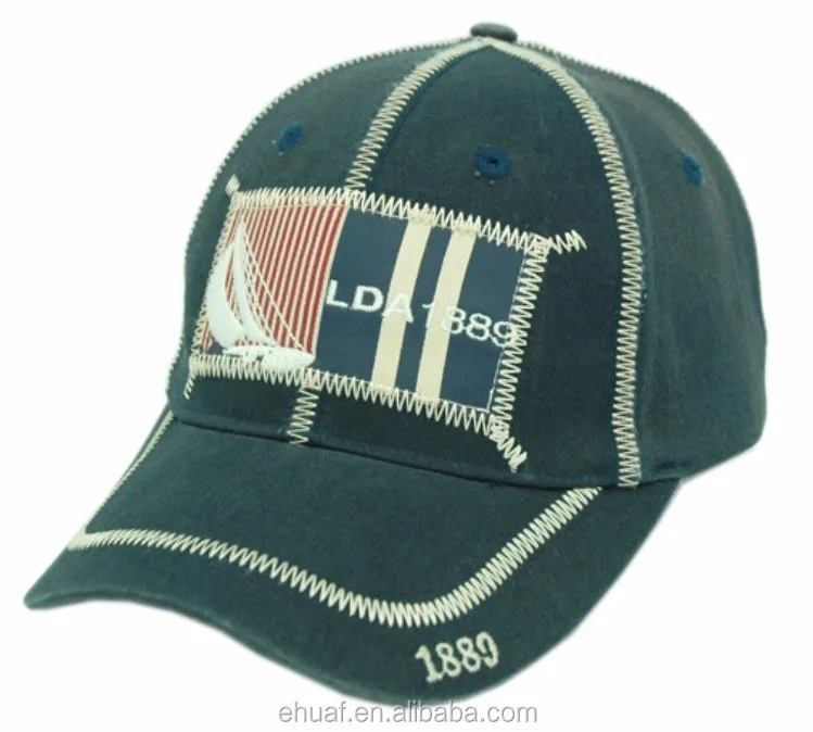 6 Panel Good Quality Cotton Custom Embroidery Washed Zig Zag Stitching