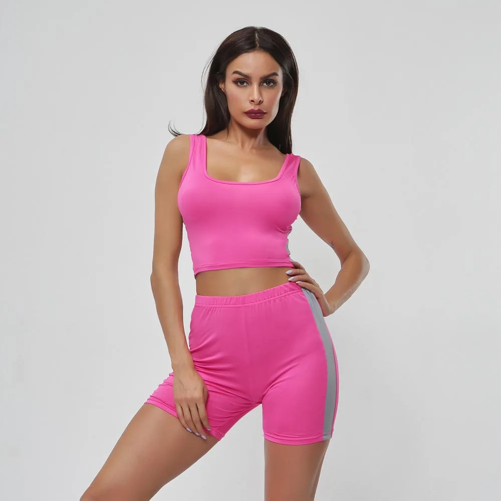 Lumbar Sexy Vest High Female Waist Tight Sleeveless Shorts Reflective Strip Women Jumpsuit