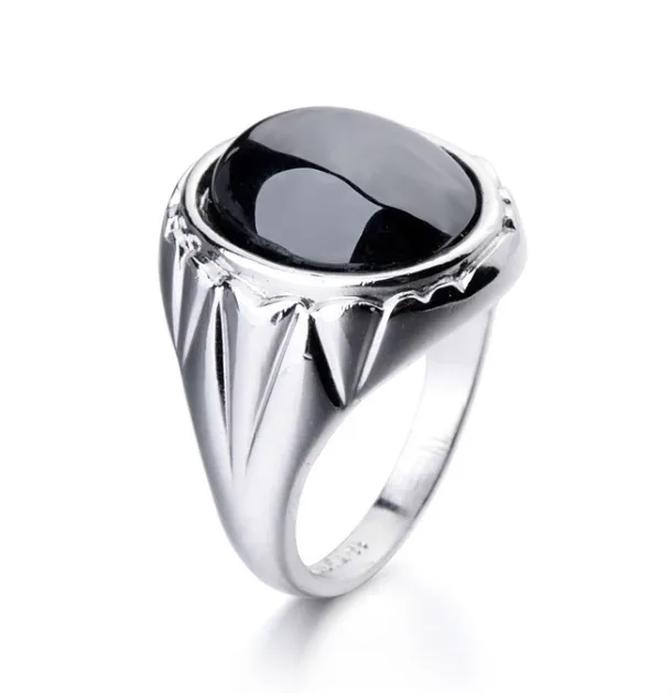 925 Silver Fashion Jewelry One Big Stone Rings Designs Black Crystal ...