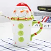 Christmas Snow Man head Ceramic Coffee Mug with Lid, Custom Porcelain Animal Milk cup