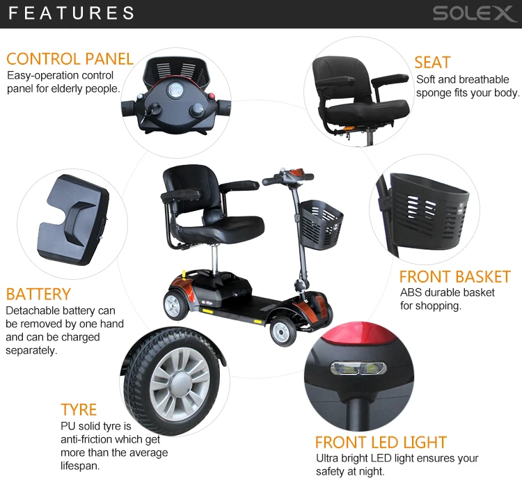 Electric Scooter Disabled Mobility Scooter 4 Wheel Handicapped Scooter with Chair 