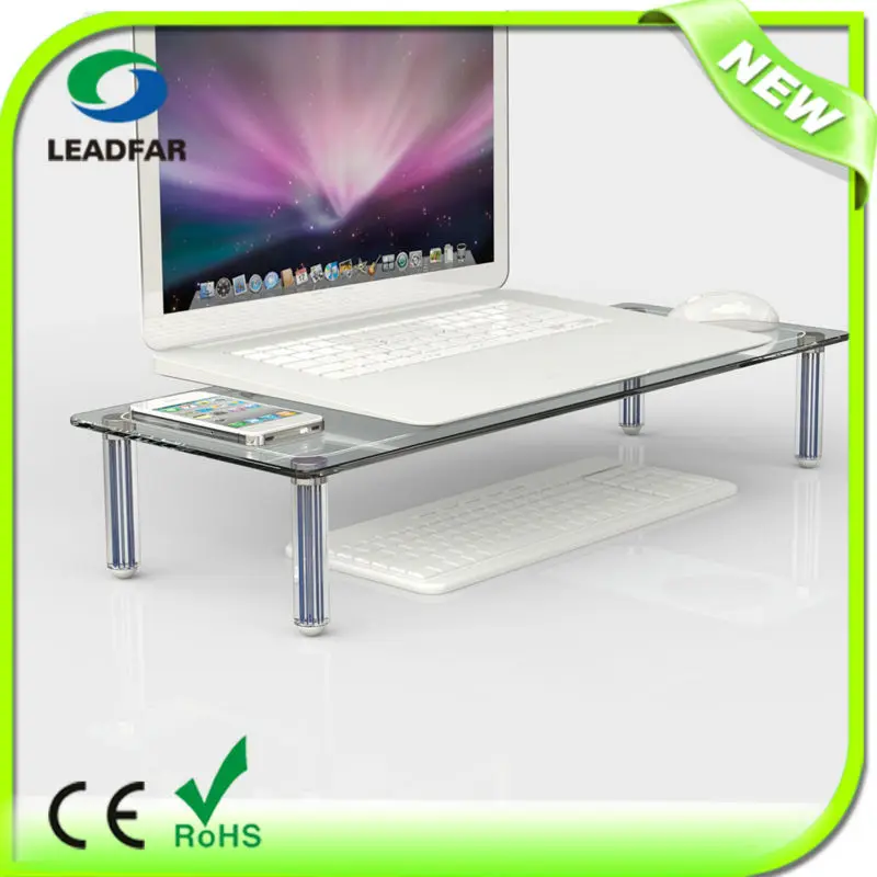 Dsg03 Tempered Glass Elevated Monitor Riser Stand Platform Shelf Stand