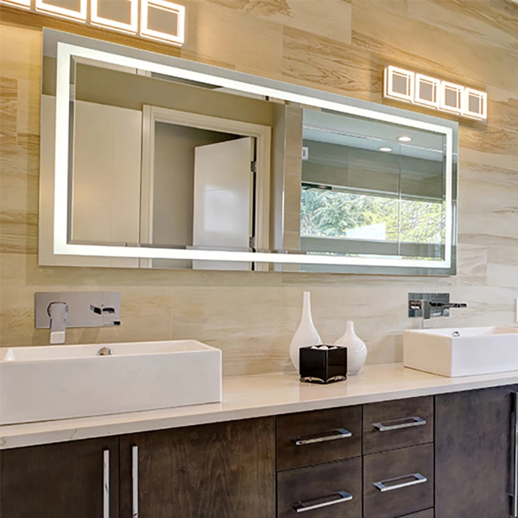 Fogless Shower Mirror Shaving Edge Large Led Lighted Wall Mirror Silver