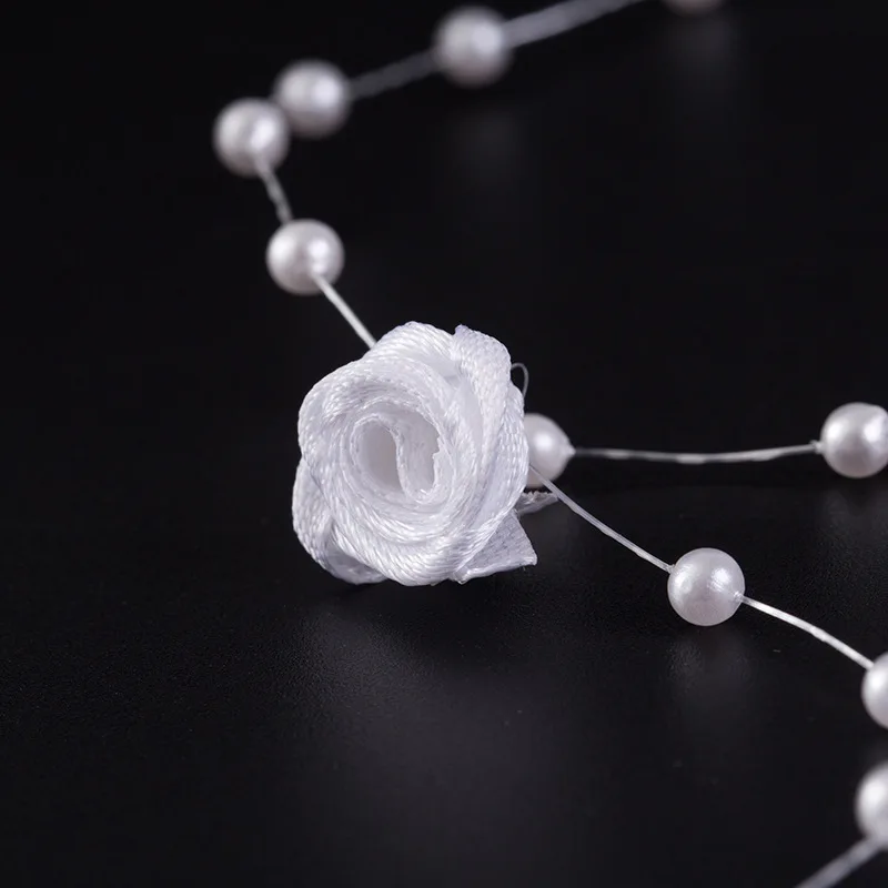 Fishing string Floral pearl beaded rose flower garland, wedding decorating pearl beads garland