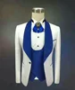 Groomsmen Shawl Lapel Groom Tuxedos customized White/royal blue Men Suits Wedding Best Man Blazer (Jacket+Pants+Tie+Vest) MMA203