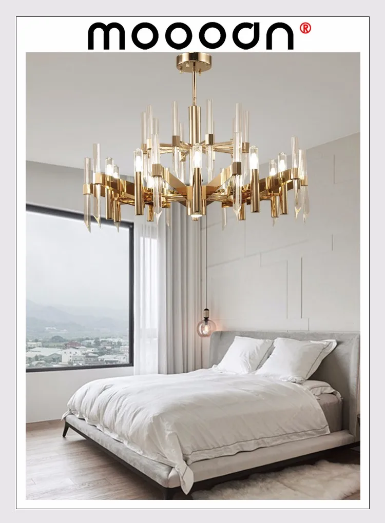 European Luxury Large and Gold K9 Crystal rod Chandelier for hotels