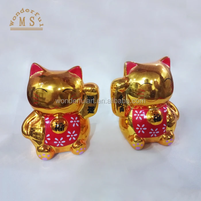 wholesale japanese traditional maneki neko custom gold porcelain ceramic lucky cat for Shop and Office Decoration